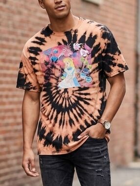 Disney Alice in Wonderland Bleach Tie Dye Graphic Tee - Large